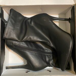 Faux leather mid calf heeled boots